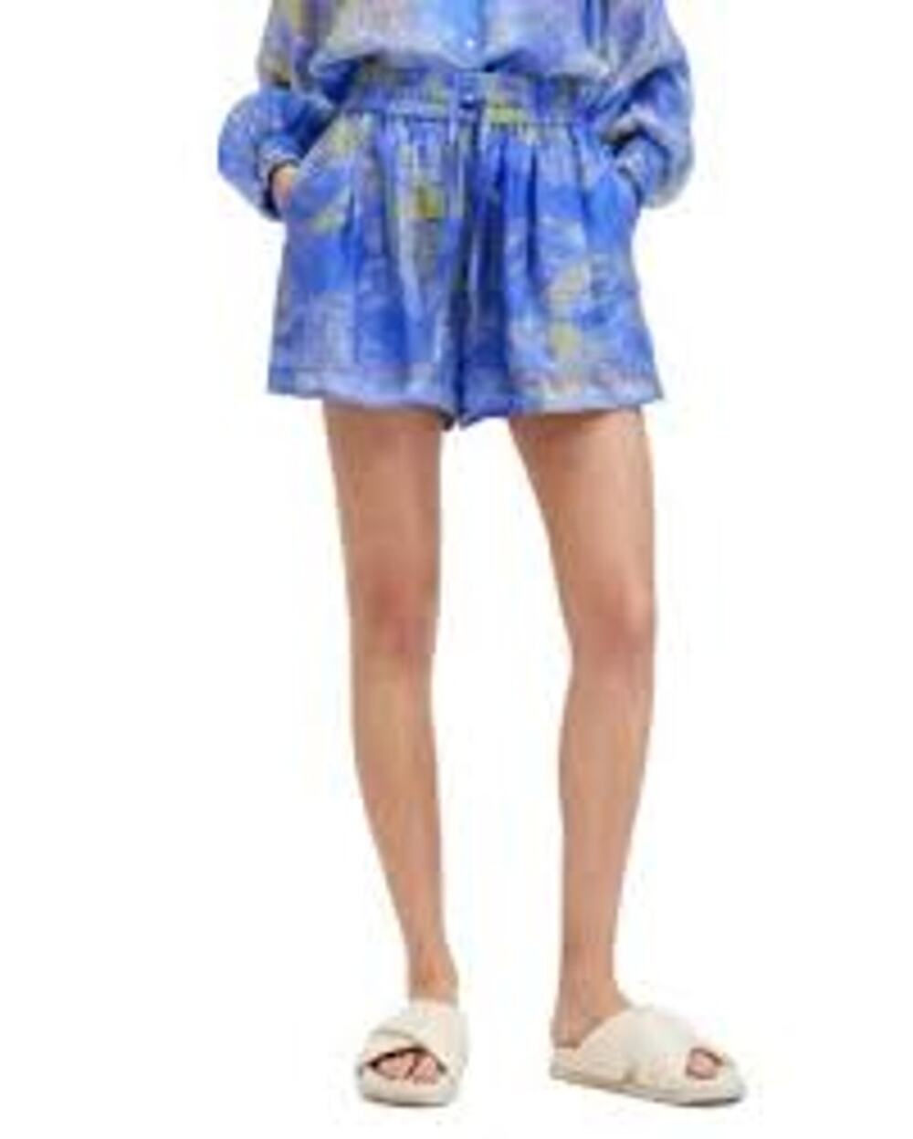 AllSaints Womens Size 00 Blue Tie Dye Print Shorts Elastic Waist Drawstring